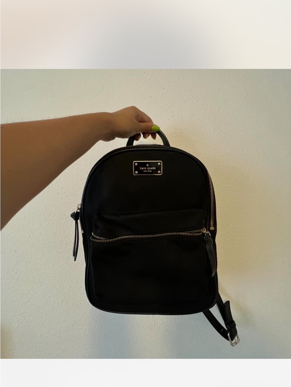 kate spade black nylon mini backpack with silver hardware